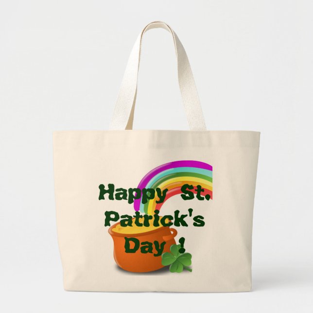 "HAPPY ST. PATRICK'S DAY" POT OF GOLD LARGE TOTE BAG (Front)