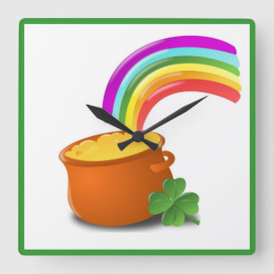 "HAPPY ST. PATRICK'S DAY" POT OF GOLD SQUARE WALL CLOCK