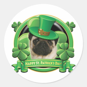 Happy St Patricks Day Pug Classic Round Sticker