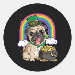 Happy St. Patrick's Day Pug dog Classic Round Sticker