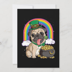 Happy St. Patrick's Day Pug dog flat greeting card
