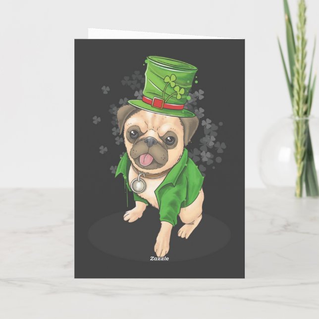 Happy St. Patrick's Day Pug dog greeting card (Back)