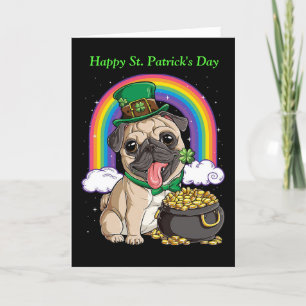 Happy St. Patrick's Day Pug dog holiday card