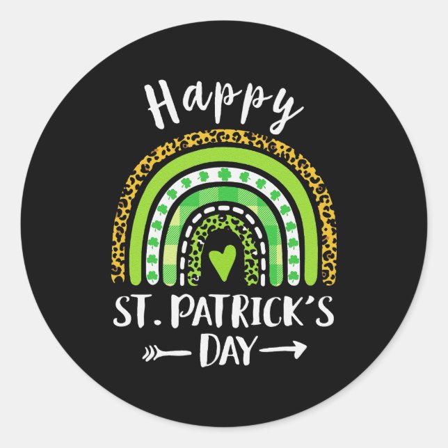 Happy St Patricks Day Rainbow Shamrock Irish Classic Round Sticker (Front)