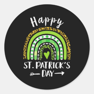 Happy St Patricks Day Rainbow Shamrock Irish Classic Round Sticker