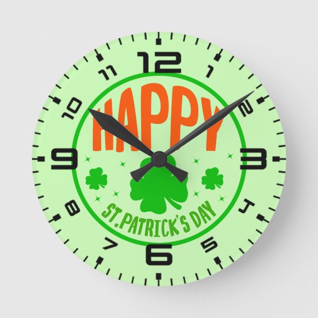 Happy St  Patrick's Day  Round Clock (Front)