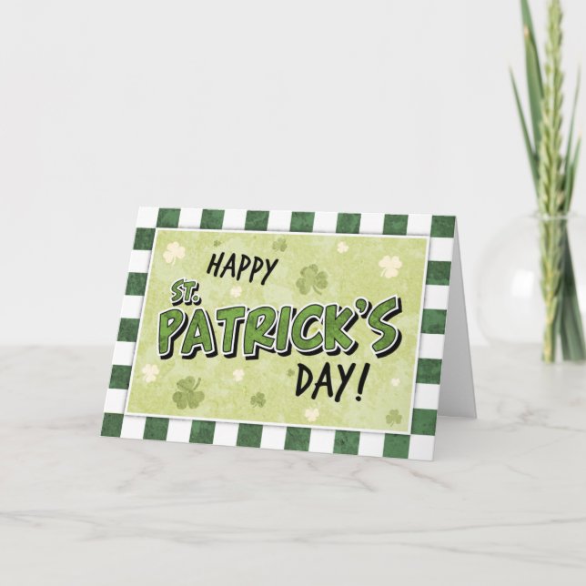 Happy St. Patrick's Day - Shamrock and Gingham Card (Front)