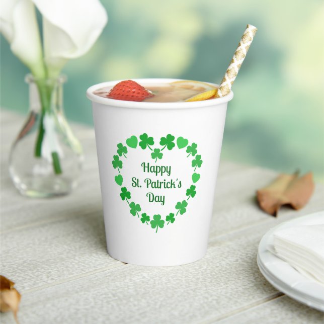 Happy St. Patrick's Day Shamrock and Heart Wreath Paper Cups (Insitu)