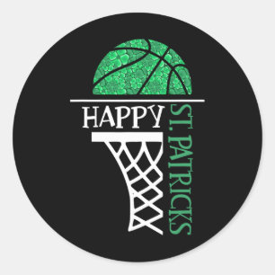 Happy St Patricks Day Shamrock basketball player n Classic Round Sticker