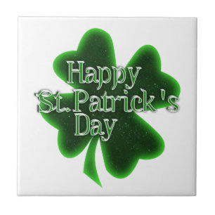 Happy St. Patricks Day Shamrock Ceramic Tile