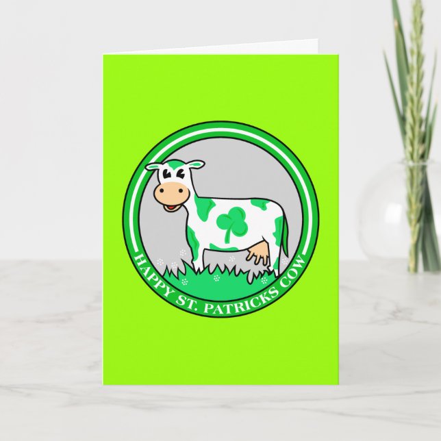 Happy St. Patrick's Day Shamrock Cow Card (Front)