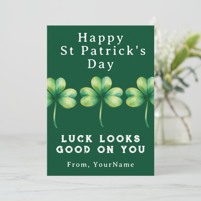 Happy St Patrick's Day Shamrock Greeting Card (Standing Front)