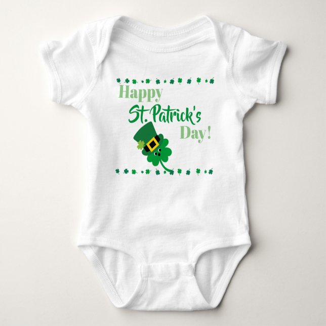 Happy St Patricks Day Shamrock Holiday Baby Bodysuit (Front)