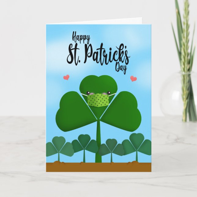 Happy St Patrick's Day Shamrock in Face Mask Humor Holiday Card (Front)