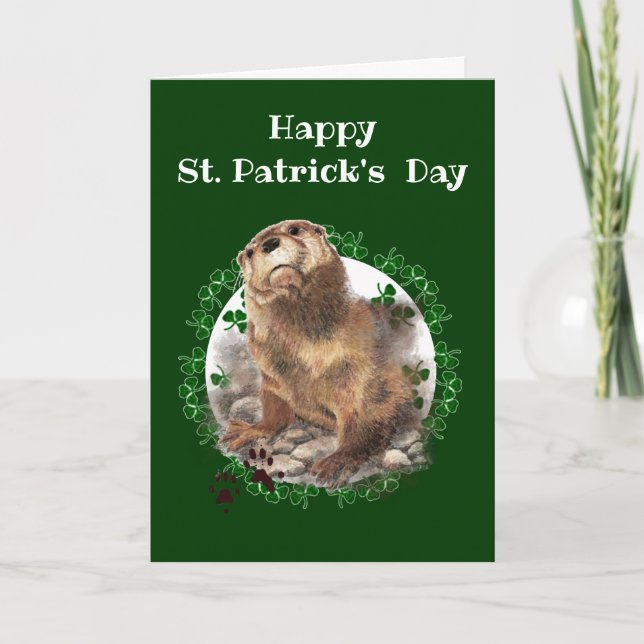 Happy St. Patrick's Day Shamrock Otter Animal fun Card (Front)