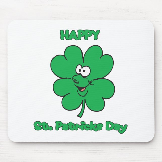 Happy St Patricks Day Shamrock Smilie Mouse Pad (Front)