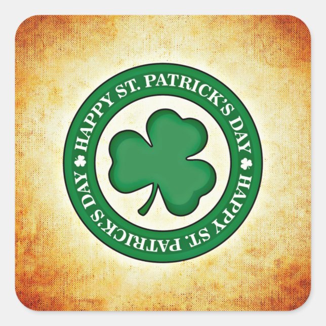 Happy St. Patrick's Day Shamrock Square Sticker (Front)
