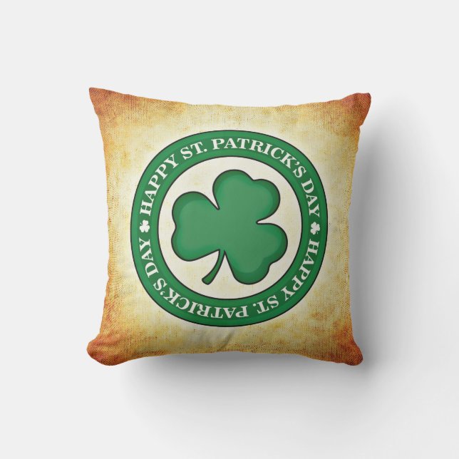 Happy St. Patrick's Day Shamrock Throw Pillow (Front)