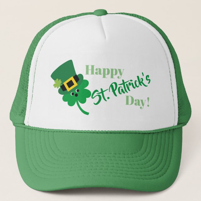 Happy St Patricks Day Shamrock Trucker Hat (Front)