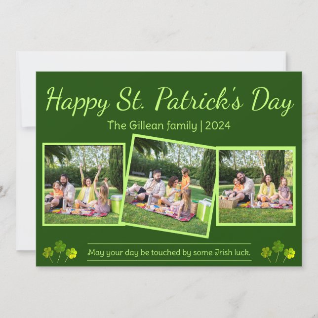 Happy St. patrick's day Shamrocks family 3 photo H Holiday Card (Front)
