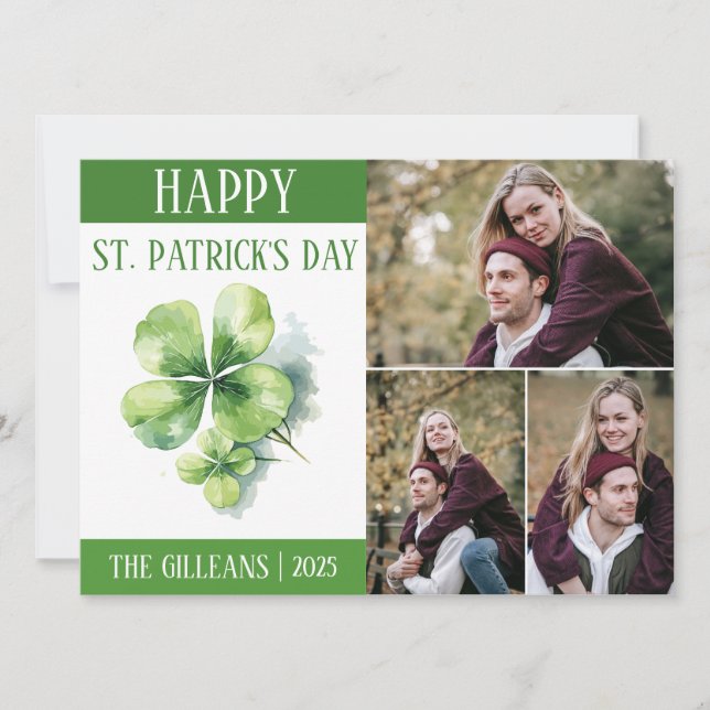 Happy St. patrick's day Shamrocks family 3 photo  Holiday Card (Front)