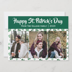 Happy St. patrick's day Shamrocks family 3 photo Holiday Card