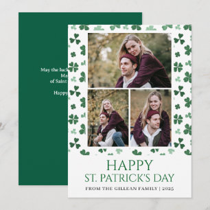 Happy St patricks day Shamrocks family 3 photo Holiday Card