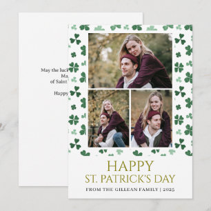 Happy St patricks day Shamrocks family 3 photo Holiday Card