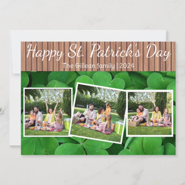 Happy St. patrick's day Shamrocks family 3 photo Holiday Card (Front)