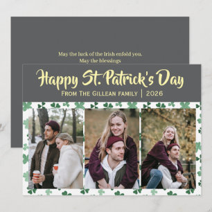 Happy St. patrick's day Shamrocks family 3 photo Holiday Card