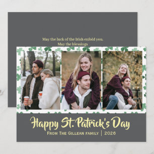 Happy St. patrick's day Shamrocks family 3 photo Holiday Card