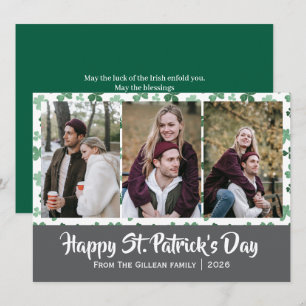 Happy St. patrick's day Shamrocks family 3 photo Holiday Card