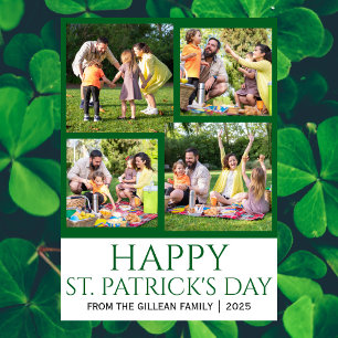 Happy St patricks day Shamrocks family 4 photo Holiday Card