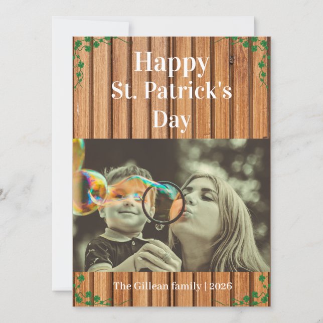 Happy St. patrick's day Shamrocks family one photo Holiday Card (Front)