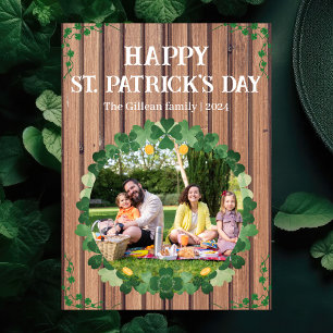 Happy St. patrick's day Shamrocks family one photo Holiday Card