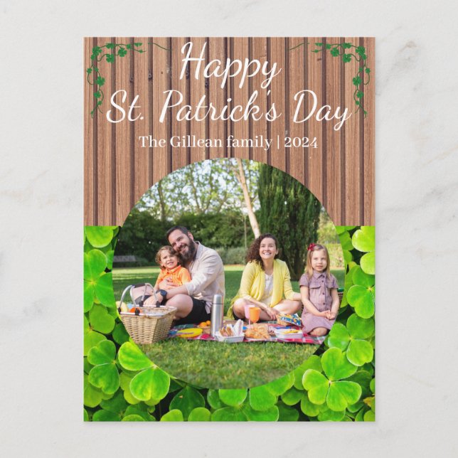 Happy St. patrick's day Shamrocks family one photo Holiday Postcard (Front)