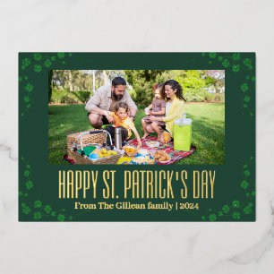 Happy St. patrick's day Shamrocks family photo   Foil Holiday Card