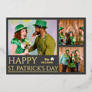 Happy St patricks day Shamrocks family photo Foil Holiday Card