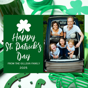 Happy St patricks day Shamrocks family photo Foil Holiday Card