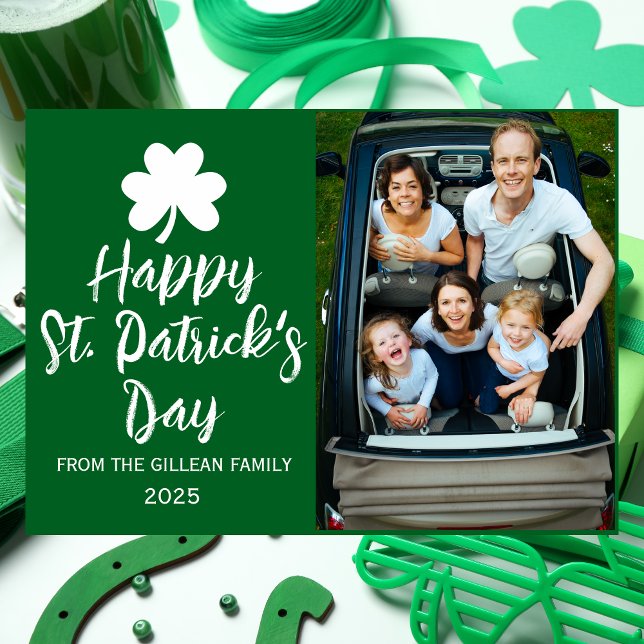 Happy St patricks day Shamrocks family photo  Foil Holiday Card (Creator Uploaded)