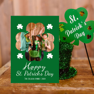 Happy St patricks day Shamrocks family photo Foil Holiday Card