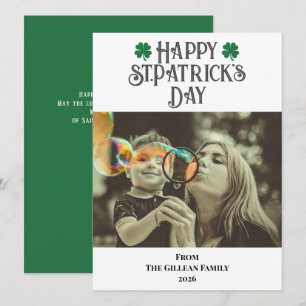 Happy St. patrick's day Shamrocks family photo Holiday Card