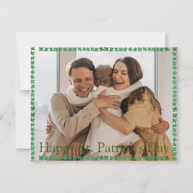 Happy St. patrick's day Shamrocks family photo  Holiday Card (Front)