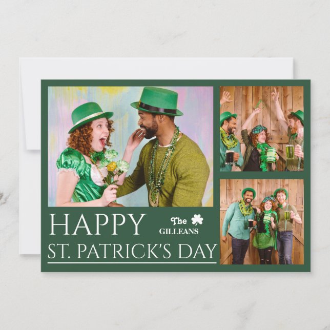 Happy St patricks day Shamrocks family photo Holiday Card (Front)
