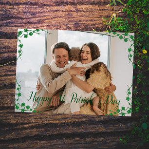 Happy St. patrick's day Shamrocks family photo  Holiday Card
