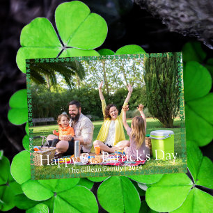 Happy St. patrick's day Shamrocks family photo  Holiday Card