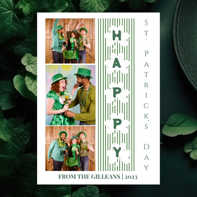 Happy St patricks day Shamrocks family photo Holiday Card (Creator Uploaded)