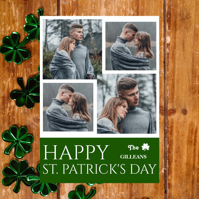 Happy St patricks day Shamrocks family photo Holiday Card (Creator Uploaded)