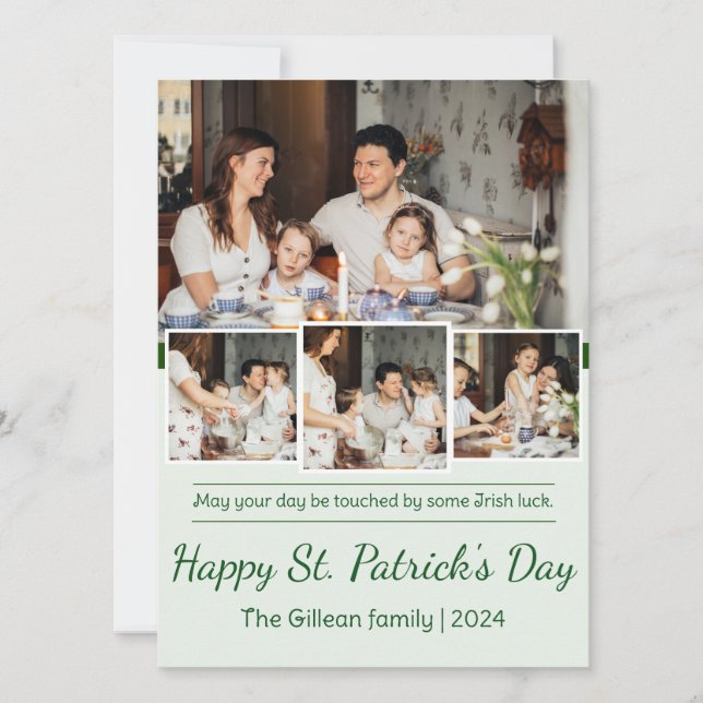Happy St. patrick's day Shamrocks family photo Holiday Card (Front)