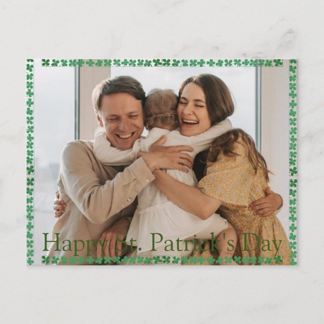 Happy St. patrick's day Shamrocks family photo  Holiday Postcard (Front)